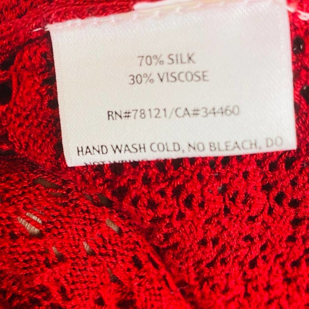 Eileen Fisher Red Silk Blend Knit Open Front Cardigan Sweater Size S - Picture 4 of 13